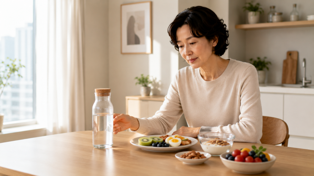 커피 대신 건강한 아침 식사를 선택하는 모습